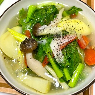 無添加♩かぶの葉ときのこの野菜たっぷりスープ